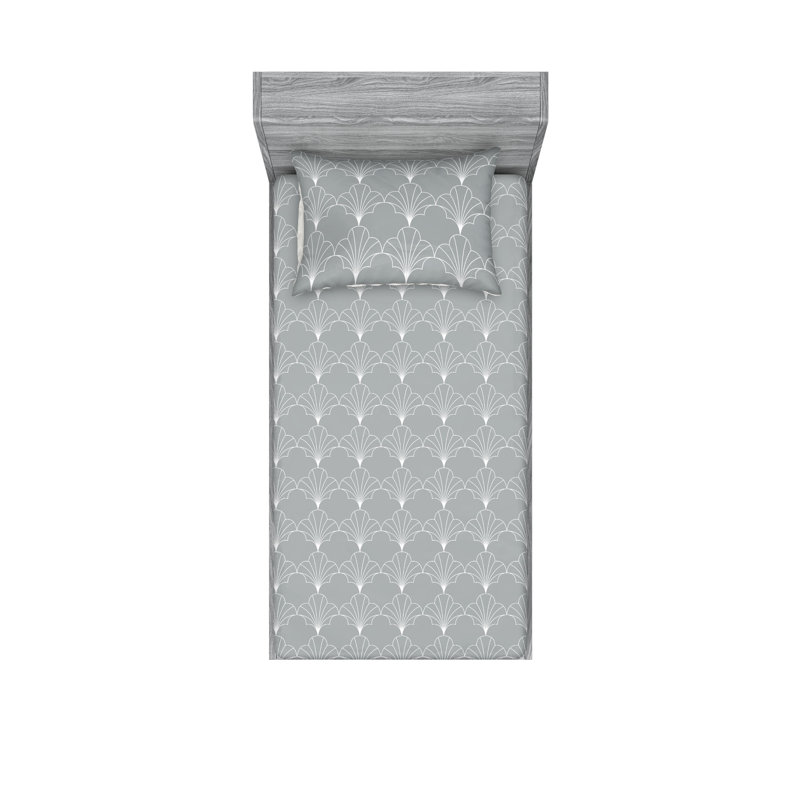  Ensemble de draps en microfibre géométrique, gris, Ensemble de draps pour lit simple avec 1 taie d'or