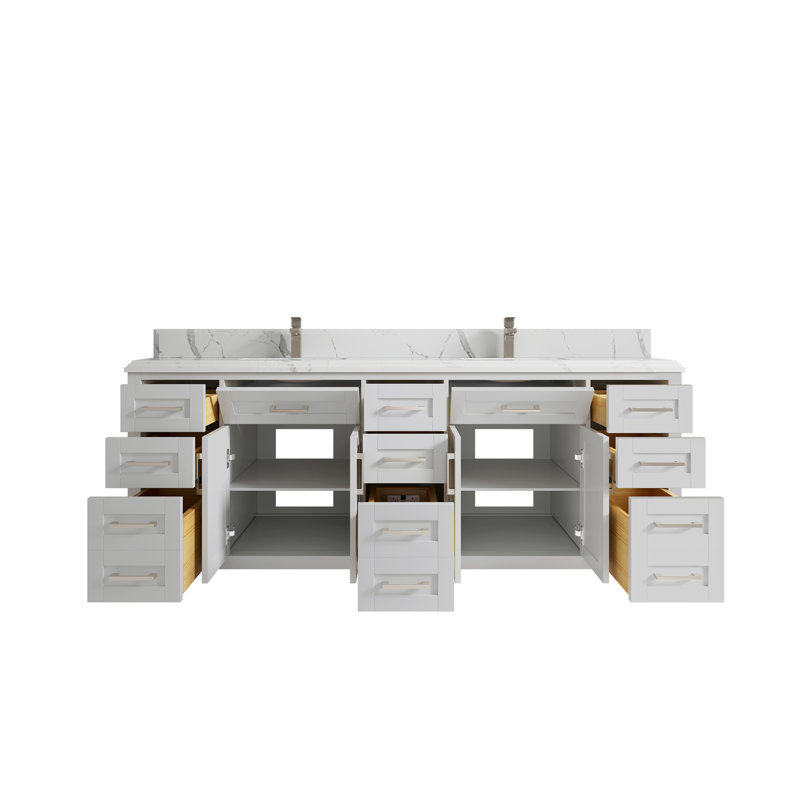 84'' Double Bathroom Vanity with Quartz Top, Calacatta Laza