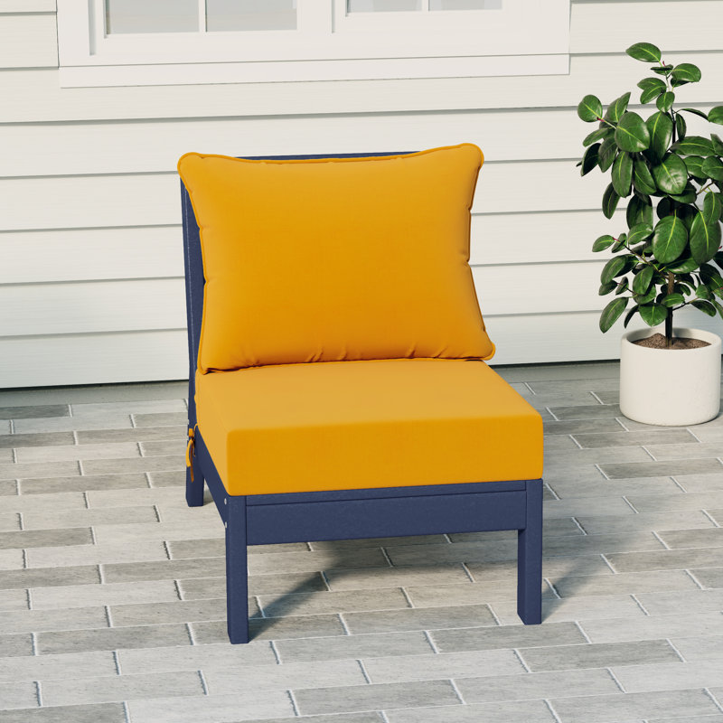 Deep Seating Armless Chair With Cushions, Yellow, Navy Blue