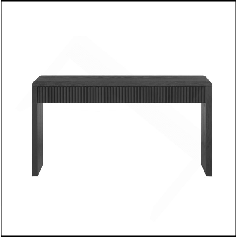 Console rustique avec 3 tiroirs cannelés - Table d'entrée en placage de bois massif avec grain de bois naturel pour le salon, couloir (noir)