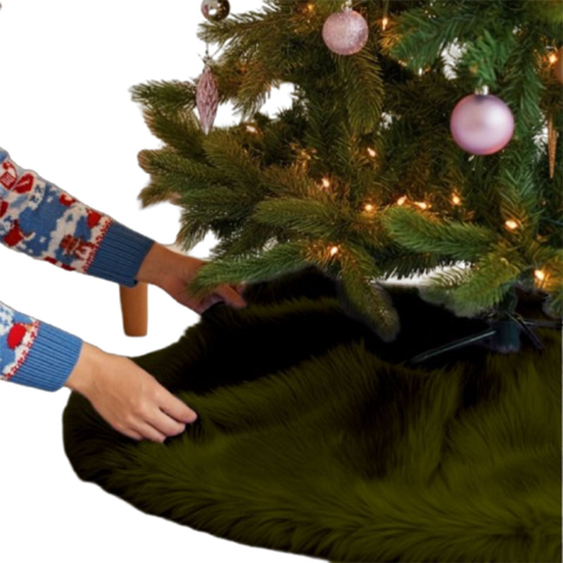 Jupe d'arbre en fausse fourrure avec bords arrondis Fabricla, L 30 po x L 30 po, Olive