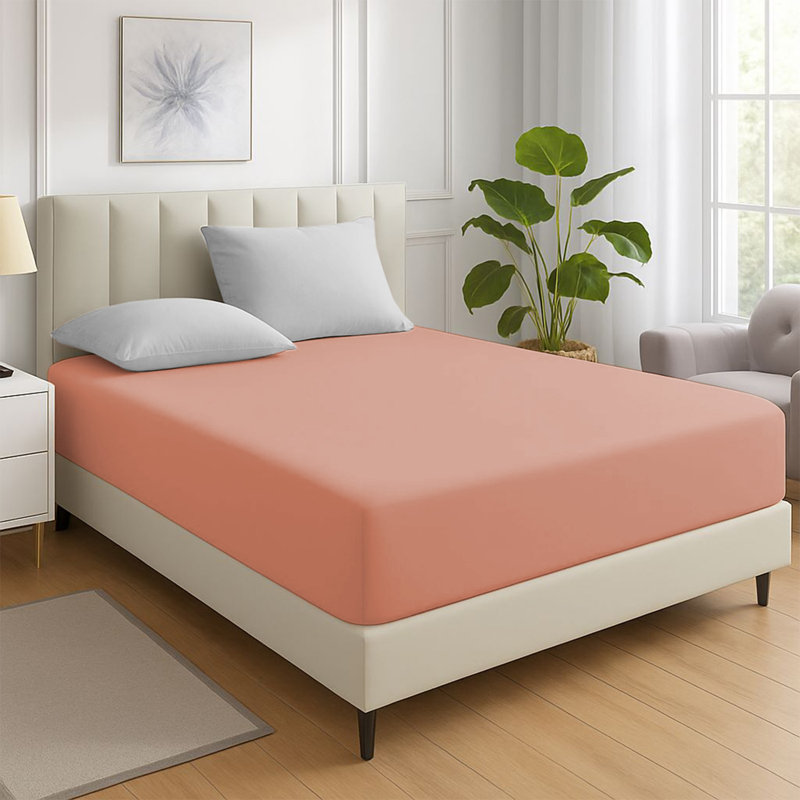 200 Thread Count Microfiber Deep Fitted Bed Sheet – 25cm Pocket, Double (4'6), Peach