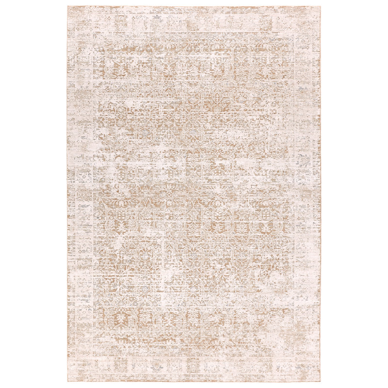  Tapis oriental doré et crème Arya ZAR04 , Rectangle 7 pi 6 po x 9 pi 6 po