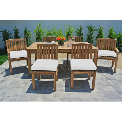 Huntington 7pc Teak Outdoor Dining Set With Sunbrella