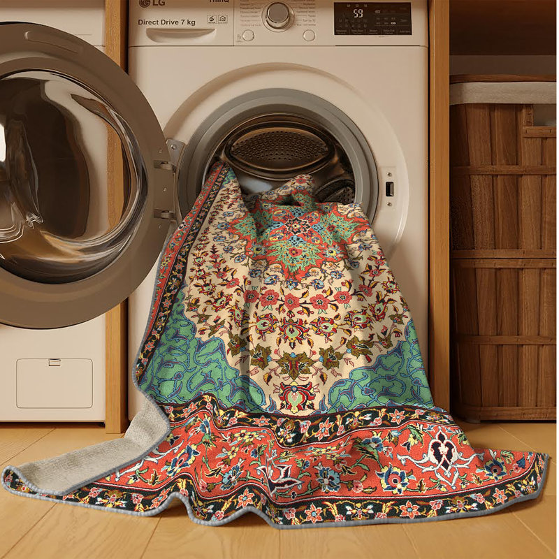 Tapis oriental multicolore tissé à la machine Oriental, Rectangle 7 pi x 9 pi