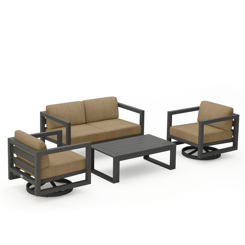 Avion 4 Piece Loveseat Set With Swivel, Cast Silver Sunbrella®, Slate