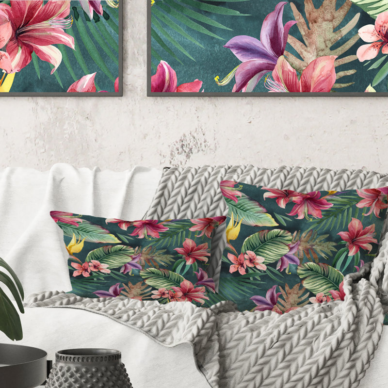 Coussin décoratif imprimé tropical, 18 po x 18 po