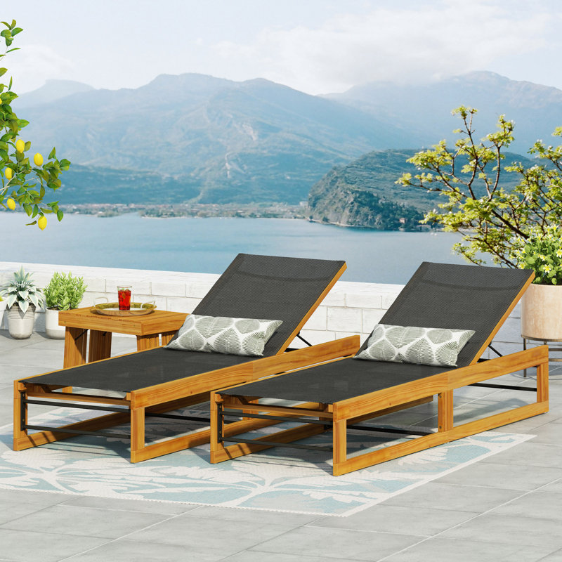  Ensemble de 2 chaises longues inclinables contemporaines d'extérieur avec dossier réglable en filet, noir