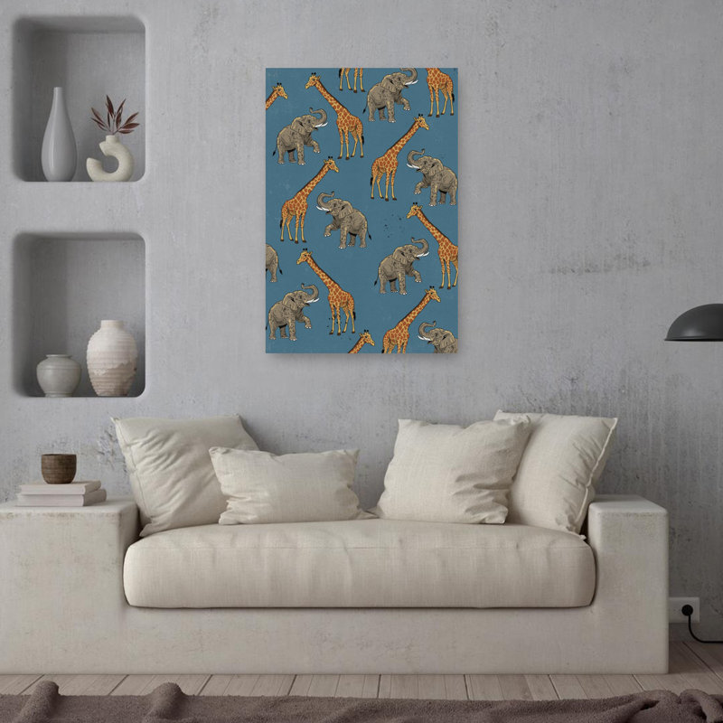 «Playful Safari Animals», art mural contemporain, 36" H x 24" W