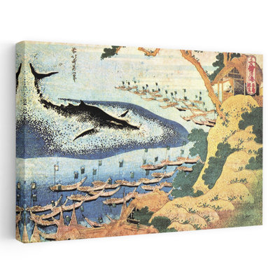 «Whaling Off Goto From Oceans Of Wisdom, 1834», reproduction d'art classique rétro sur fond de baleine côtière
