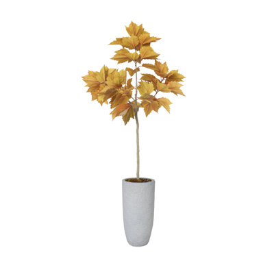 77.3'' Artificial Maple Leaf Tree In A Tall Beige Checkered Planter Perfect For Indoor And Outdoor Use