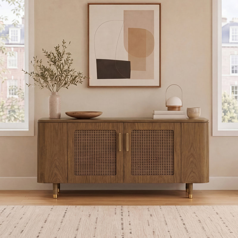 Buffet 51 "en rotin moderne Mid-Century avec pieds en bois massif 51"