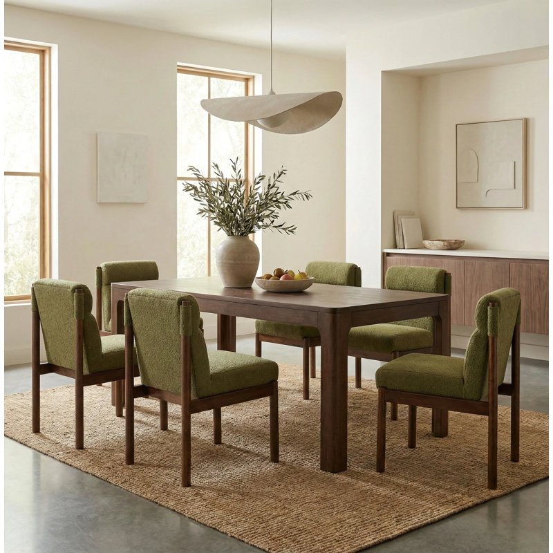 Trev Dining Set With Upholstered Chairs, Walnut, Green