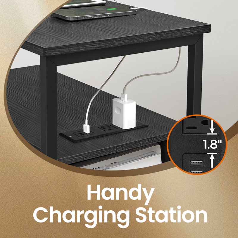 Side Table With Charging Station, Black