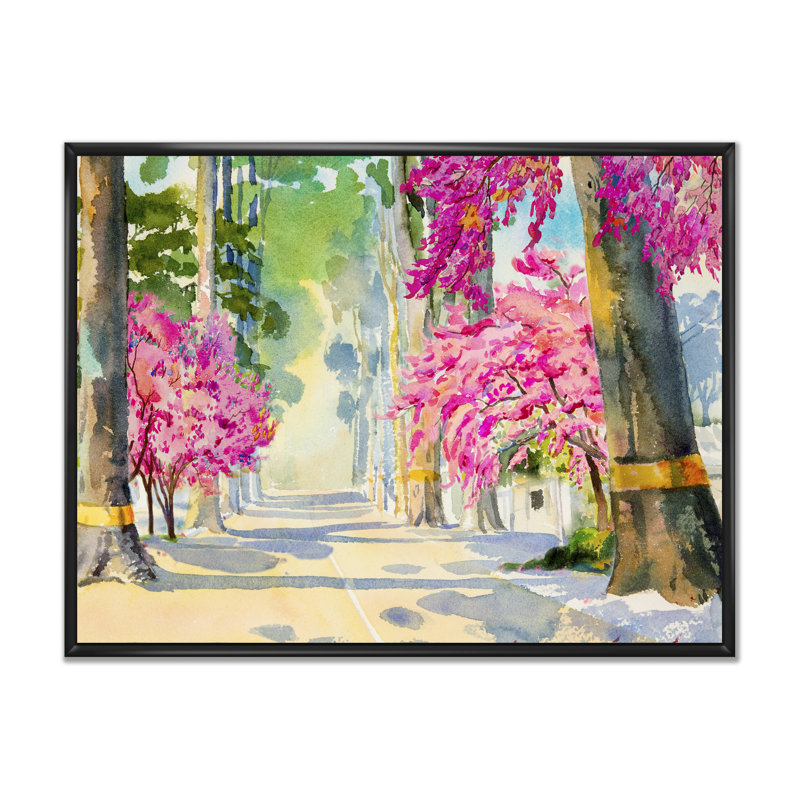 «Path To The Enchanted Pink Forest III», reproduction sur toile flottante, H 16 po x l 32 po x P 1 po, Cadre flottant noir