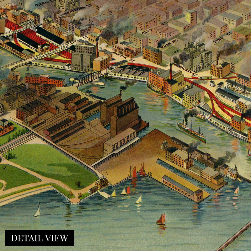 «1902 Chicago Map Wall Art», impression sur papier non encadrée, H 24 po x l 36 po x P 0,1 po