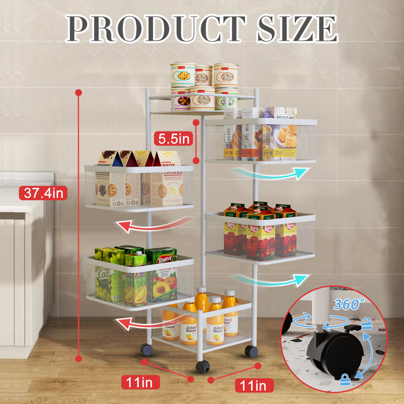 360 Degree Rotating Storage Rack Kitchen Cart with 5 Swing Out Shelves Kitchen Cart