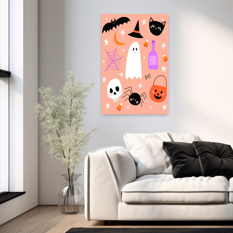 Halloween's Favorite Things, art mural abstrait fantaisiste coloré, H 36 po x l 24 po