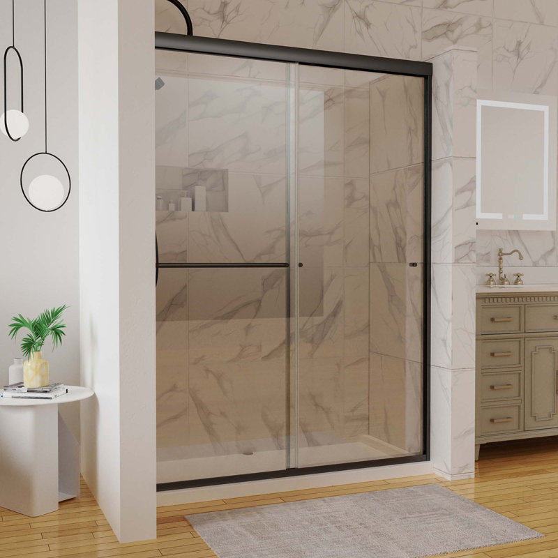 Porte de douche coulissante traditionnelle avec verre transparent