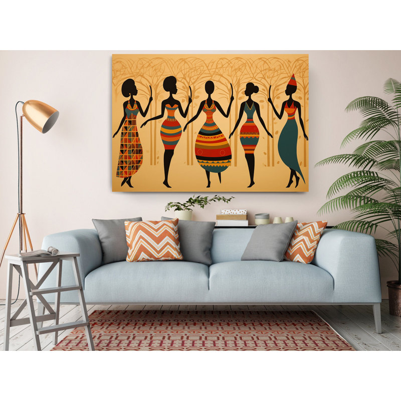 African Ladies Dance Illustration Art Painting Reproduction Canvas Art Prints, 12" H x 18" W