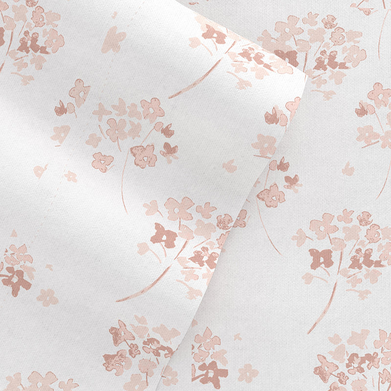 Sheet Set 100% Cotton Patterned Flannel Super Soft Bedding, Full Sheet Set with 3 Additional Pieces, Pink Flower Bunch