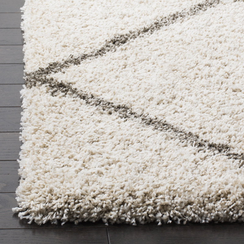 Darrold Shag Performance Geometric Rug, Rectangle 8' x 10', Ultra Plush 1.81", Ivory/Gray
