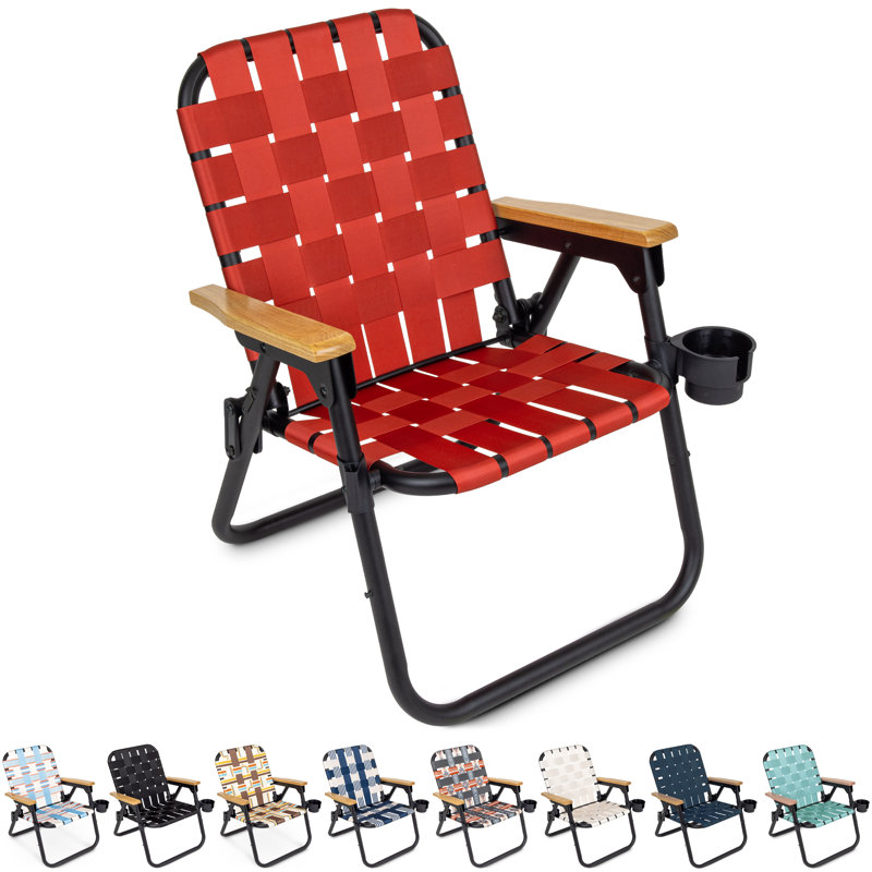 Burnt Red Woven Folding Beach and Camping Chair with Cup Holder