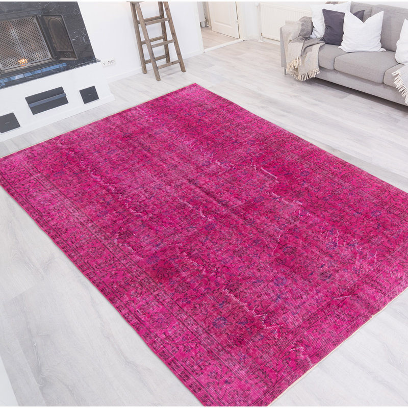 Tapis rose foncé en laine noué à la main de conception unique 2000 pi 5 pi 4 po x 8 pi 10 po Okeoghene
