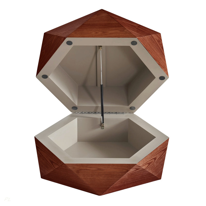 Table basse de 36,61 po de style rétro avec plateau rabattable Polygon, espace caché à couvercle rabattable, table basse cylindrique en placage de bois massif avec rangement pour le salon, la chambre à coucher et le bureau, brun rougeâtre, brun