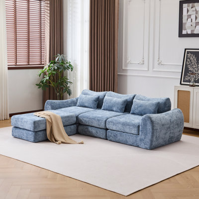 Canapé modulaire pliable en chenille Wave Star, mobilier extensible créatif avec siège central, méridienne et repose-pieds