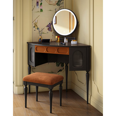 Coiffeuse triangulaire vintage en bois massif de style français pour petite chambre