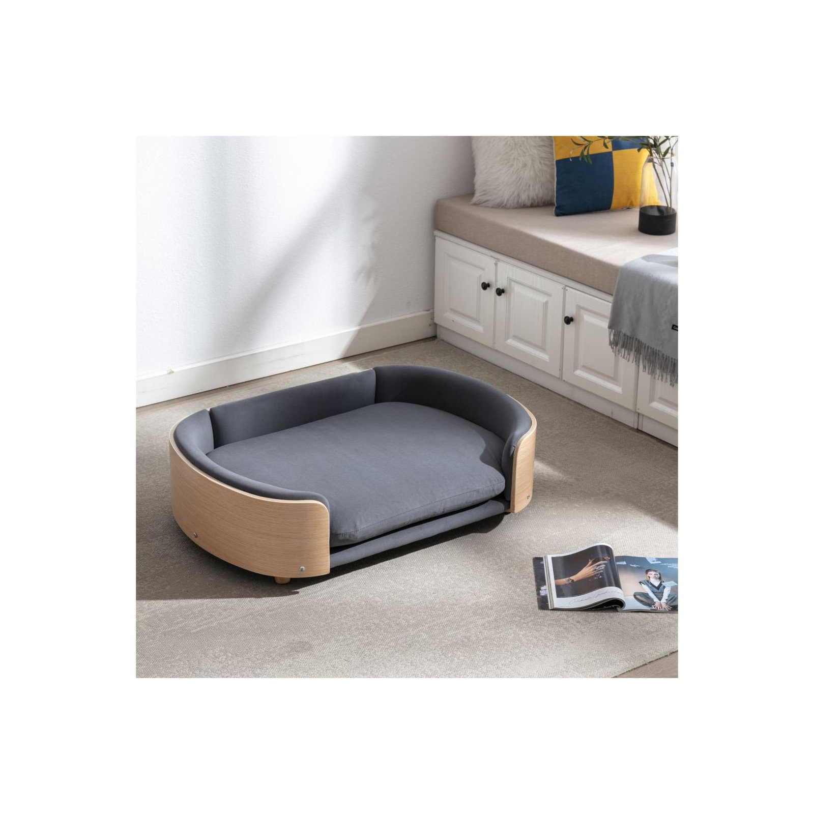 Inira Pet Bed, Dark Gray/Natural, 26.77" W x 11.02" D x 38.58" H