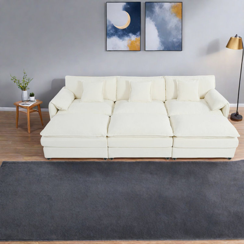 Canapés modulaires spacieux en chenille, canapé de salon moderne avec repose-pieds