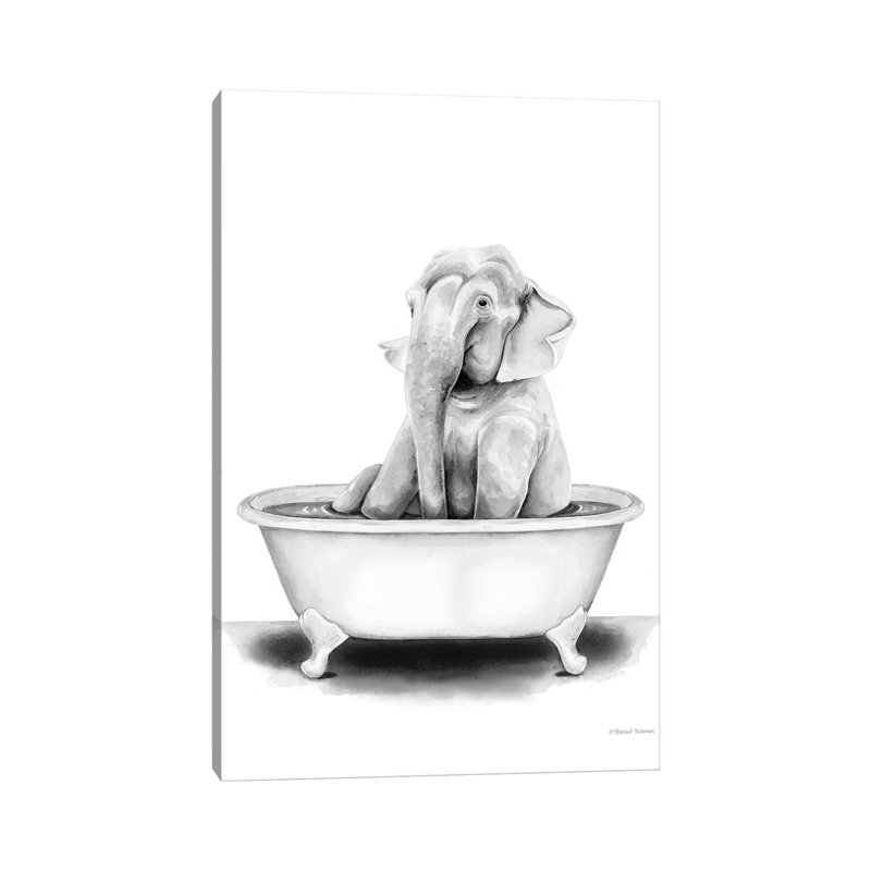 Elephant In Tub by Rachel Nieman - Painting on Canvas, Wrapped Canvas, 66.04 cm H x 45.72 cm W x 3.175 cm D