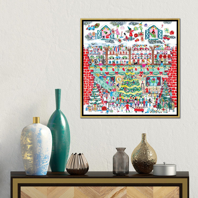 «Santa's Toy Shop», reproduction d'art sur toile encadrée, H 18 po x l 18 po, Impression encadrée sans passe-partout, Doré