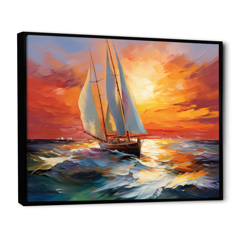 Minimalism Sailboat Rhythms VI - Sailing Boat Wall Art Prints, Cadre flottant noir, H 16 po x l 32 po x P 1 po