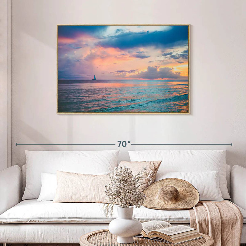Coucher de soleil au Panama, Cadre flottant en bois naturel, 43 po x 29 po