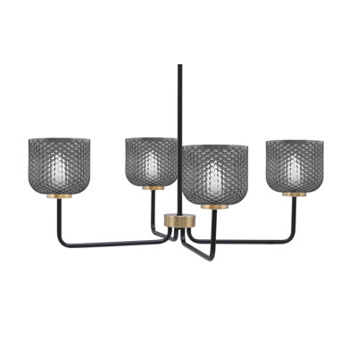 Amarmula 4 Light Chandelier, Matte Black & New Age Brass Finish, 6" Smoke Textured Glass