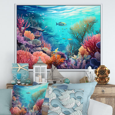 Rose et bleu sous l'eau corail Wold II - plage et océan, impressions sur toile