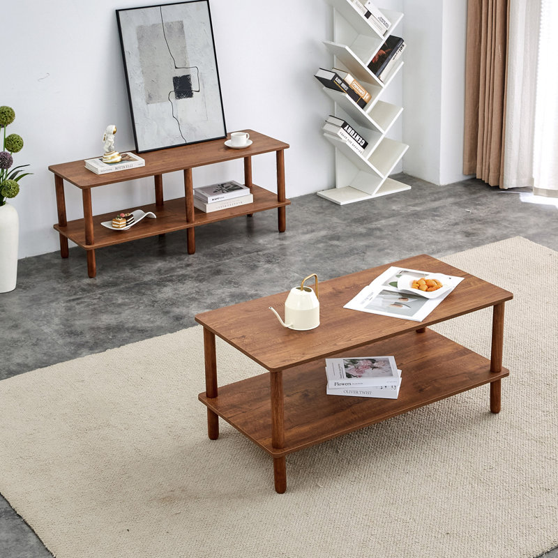 Coffee Table&TV Stand Sets, Walnut Brown