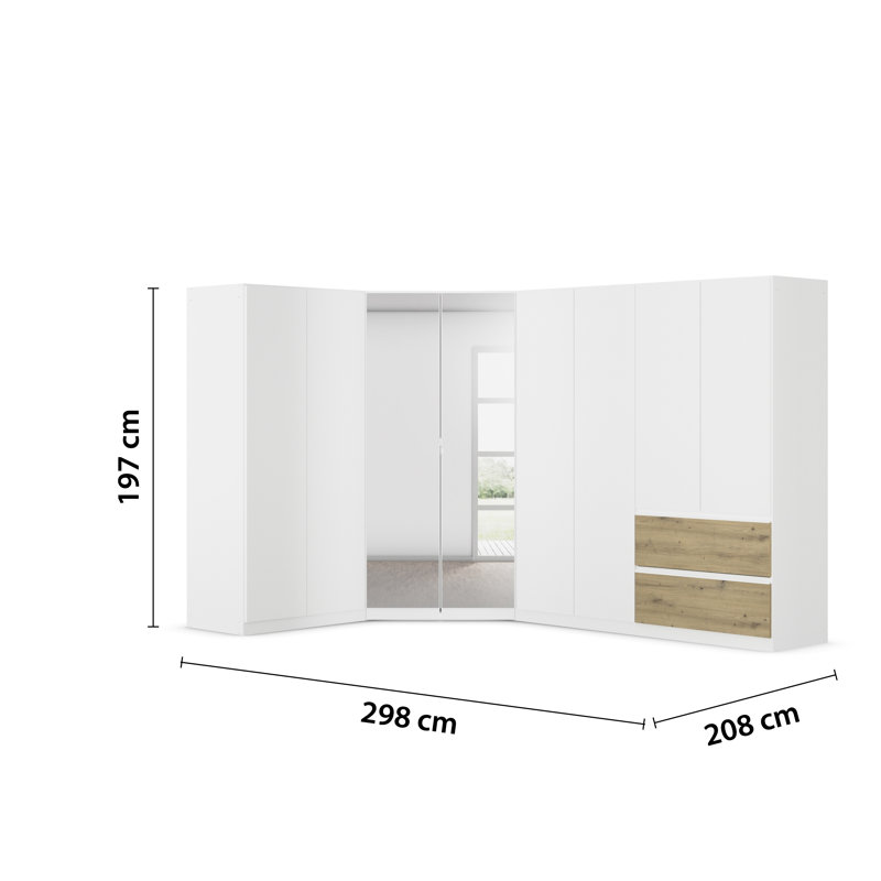 Wardrobe wardrobe set COSTA handle-less front, push-to-open, White/Oak Artisan