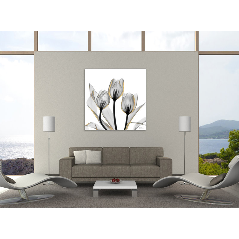 Reproduction d’art sur toile dorée ornée de tulipes 5 par Albert Koetsier, Toile tendue, H 24 po x l 24 po x P 1,5 po
