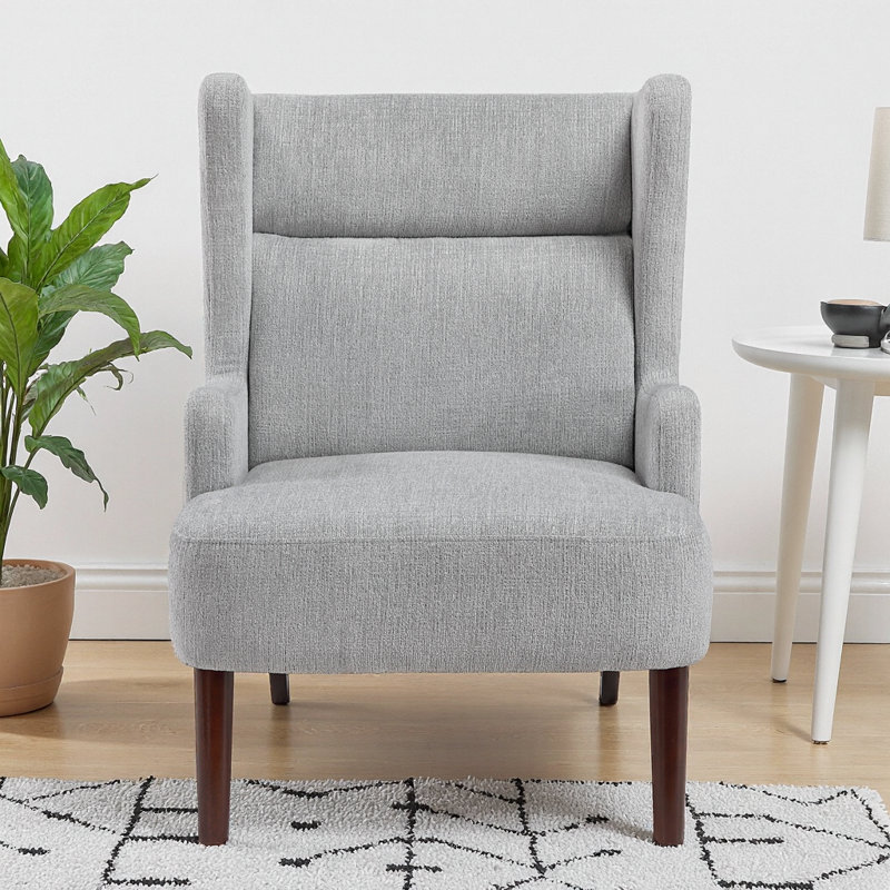Fauteuil d'appoint à oreilles contemporain gris avec revêtement en chenille et structure en contreplaqué