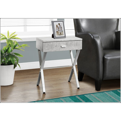 Table d'appoint moderne en stratifié gris avec tiroir de rangement pour le salon et la chambre à coucher, élégante et fonctionnelle
