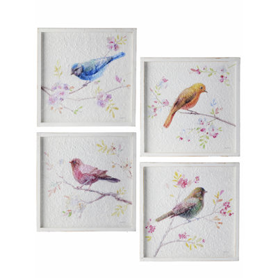 Bird on Branch - 4 Piece Picture Frame Painting Set on Wood -  Red Barrel StudioÂ®, C771FD0390FF4695B4781DF6E841D2E9