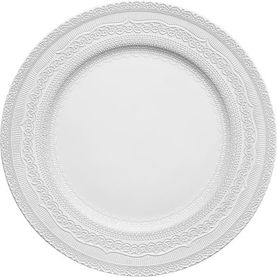 6 Pack 13" White Lace Embossed Round Charger Plates, Reusable for Party & Event Table Setting