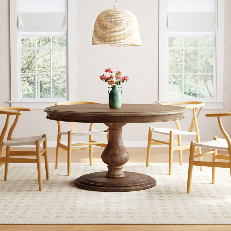 Albia 54" Solid Wood Pedestal Dining Table, Brown