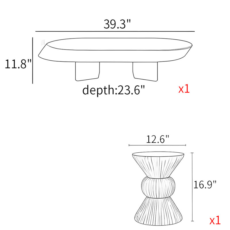 Table basse moderne en bois massif minimaliste, H 11,8 po x L 39,3 po x l 23,6 po