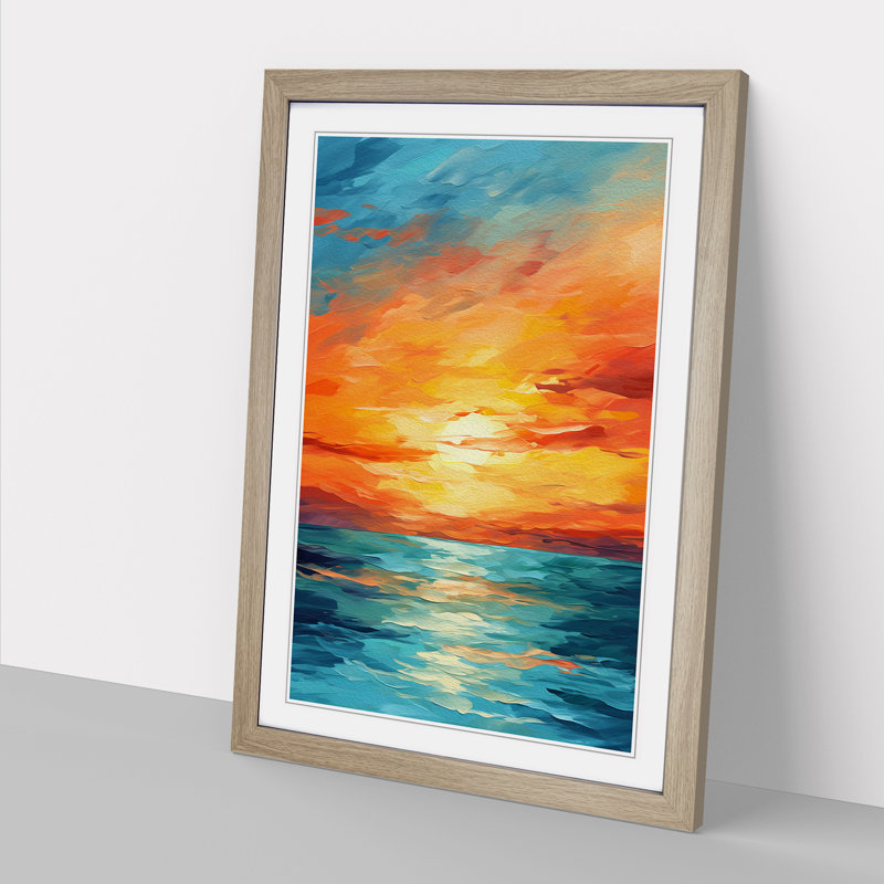 Sunset Abstract - Single Picture Frame Print on Wood, Oak, 46" H x 34" W x 2" D