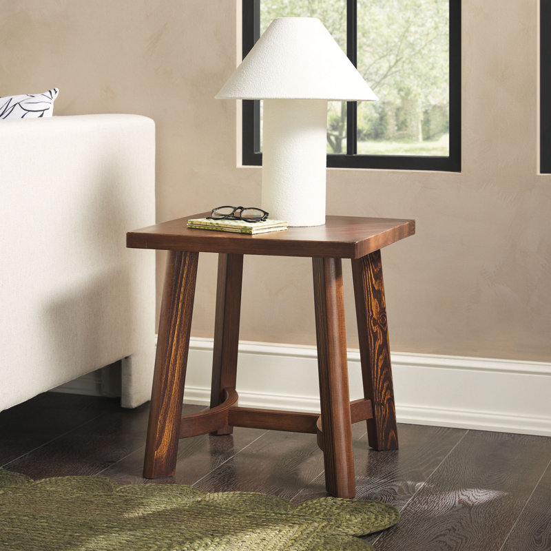  Modern Farmhouse Rustic Solid Wood Square Side Table , Medium Brown